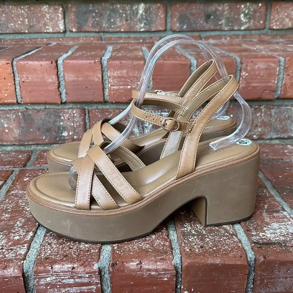 Naturalizer Court Ankle Strap Platform Sandal Toffee Size 10 Retro Boho Comfort